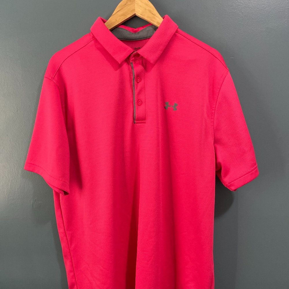 Under Armour Polo Adult XL Loose Fit Heatgear Casual Pink Golfer Tennis Mens